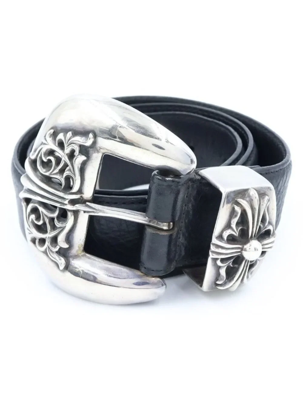 Chrome Hearts Classic 3 PC Leather Belt Black Silver